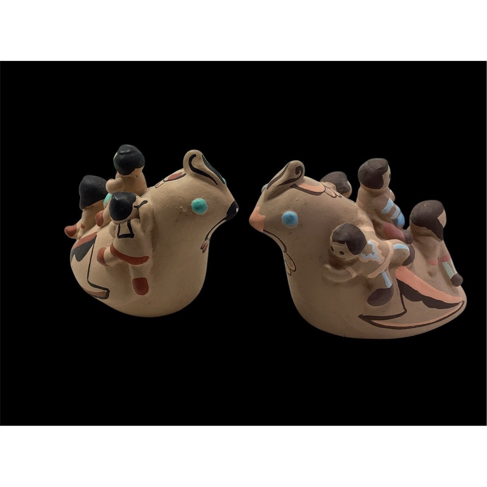 Vtg (2) Cleo Teissedre Storyteller Quail with 4 children 1986/89 Native American